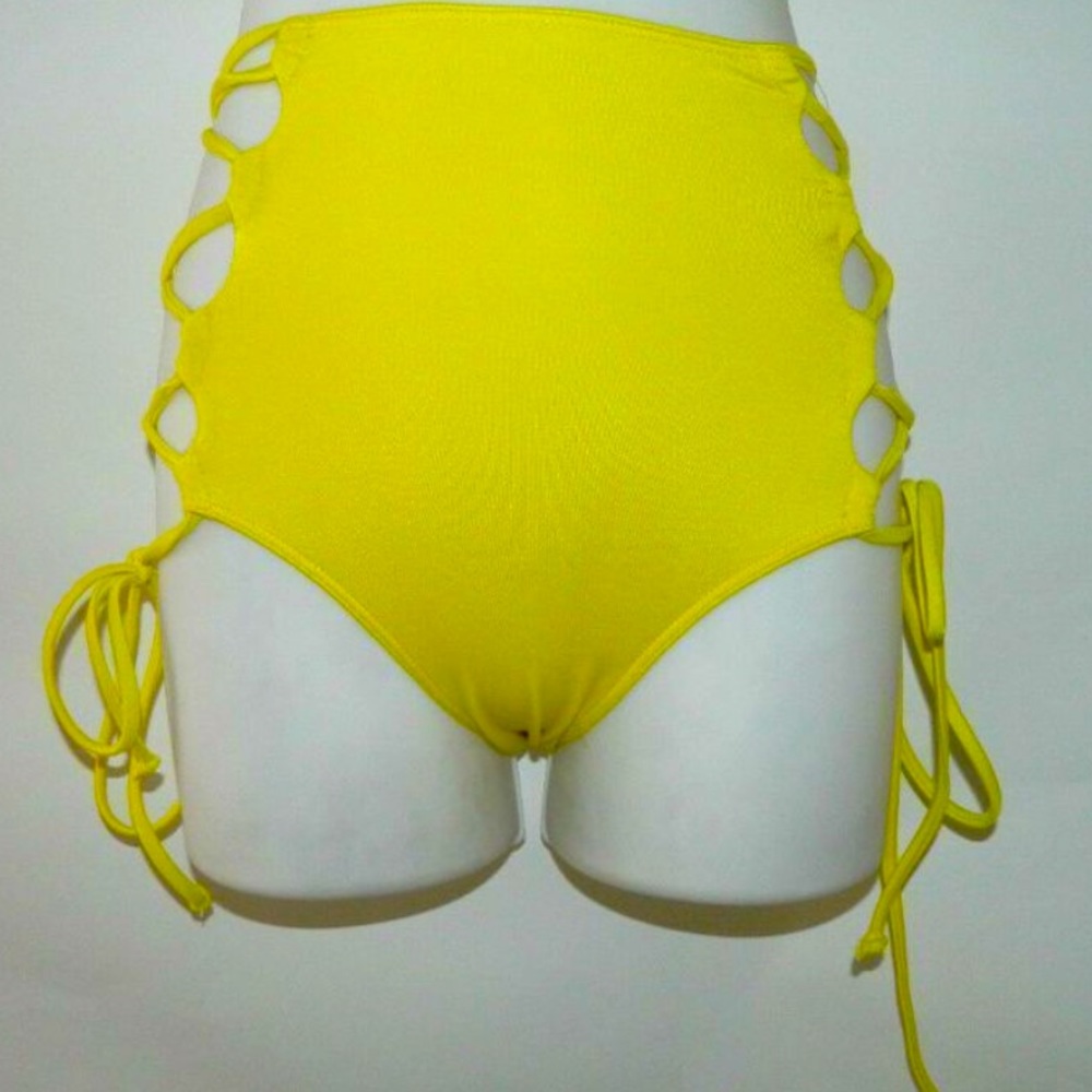 Highlighter Yellow High Waist Bikini Toe Up Lace Swimsuit Bottom We are HAH